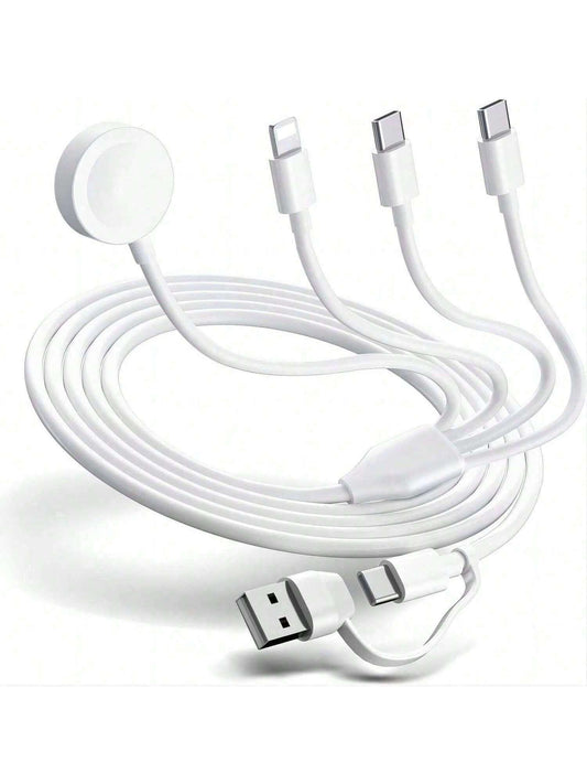 Multi Charging Cable 4 In 2 Compatible With Apple Watch Charger I-Phone, Travel 4 In 2 Watch & Phone Charger With IOSPorts/Type C/Type C Port Compatible With Apple Watch/ 15 14 13 12 11/Galaxy Androi