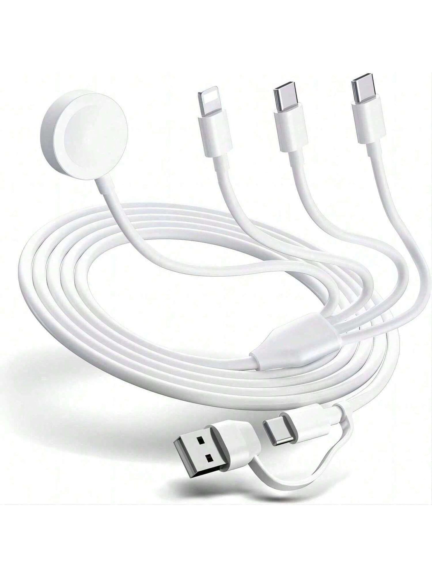 Multi Charging Cable 4 In 2 Compatible With Apple Watch Charger I-Phone, Travel 4 In 2 Watch & Phone Charger With IOSPorts/Type C/Type C Port Compatible With Apple Watch/ 15 14 13 12 11/Galaxy Androi