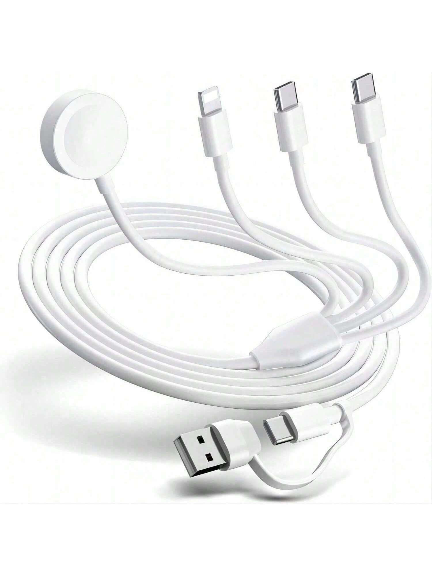 Multi Charging Cable 4 In 2 Compatible With Apple Watch Charger I-Phone, Travel 4 In 2 Watch & Phone Charger With IOSPorts/Type C/Type C Port Compatible With Apple Watch/ 15 14 13 12 11/Galaxy Androi