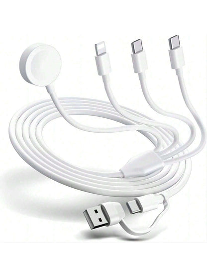Multi Charging Cable 4 In 2 Compatible With Apple Watch Charger I-Phone, Travel 4 In 2 Watch & Phone Charger With IOSPorts/Type C/Type C Port Compatible With Apple Watch/ 15 14 13 12 11/Galaxy Androi