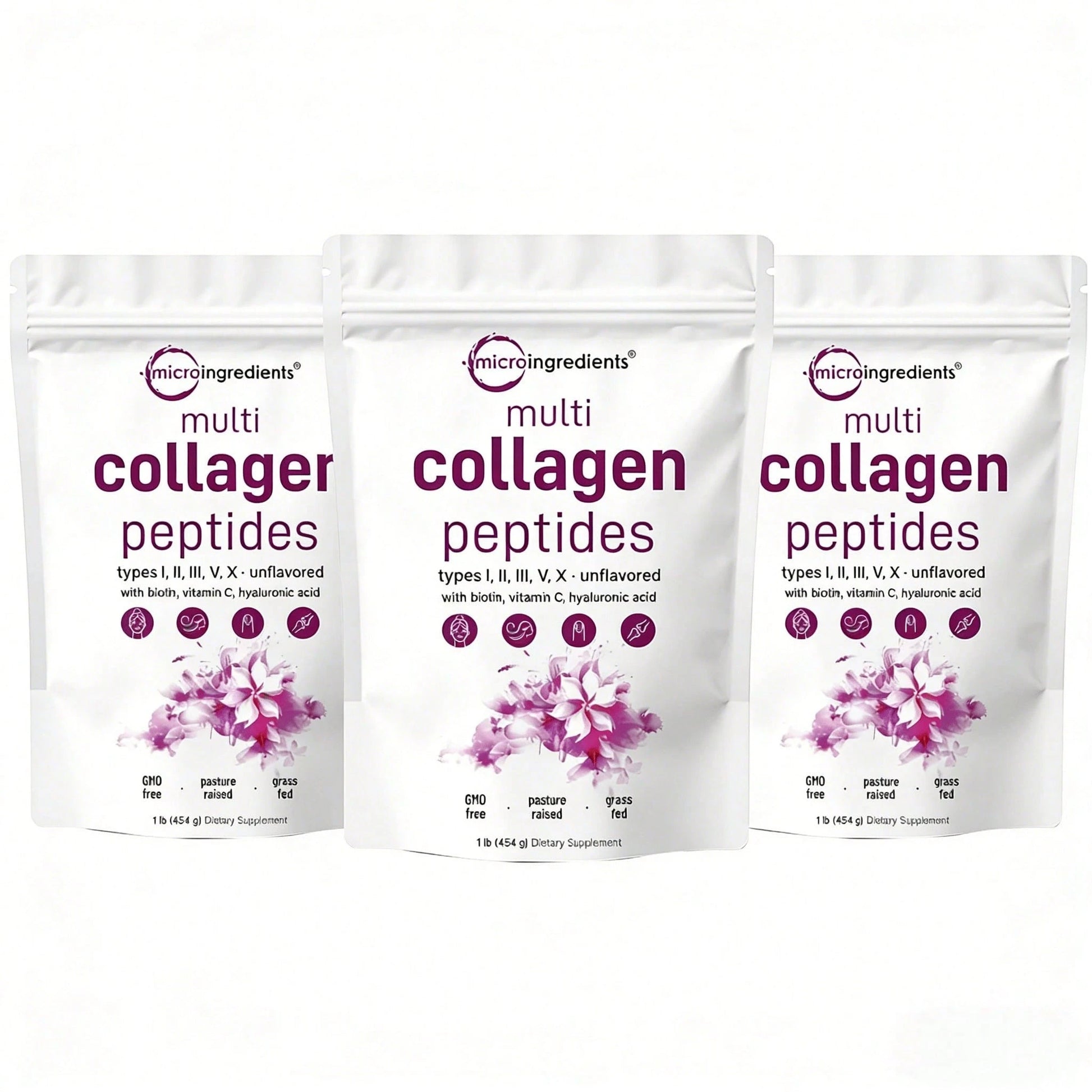 Multi Collagen Peptides Powder- Hydrolyzed Protein Peptides (Type I,II,III,V,X) With Hyaluronic Acid, Biotin & Vitamin C Unflavored