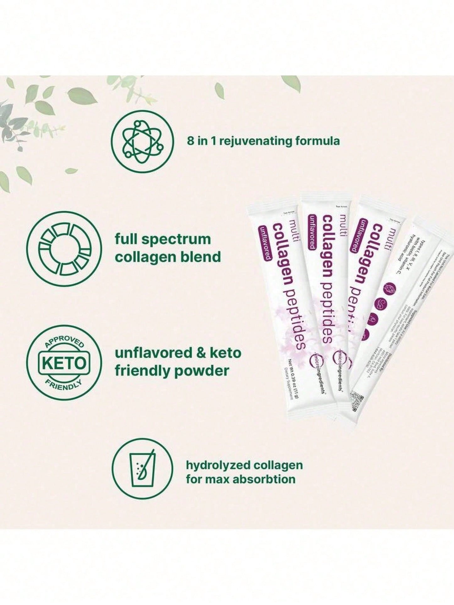 Multi Collagen Peptides Powder- Hydrolyzed Protein Peptides (Type I,II,III,V,X) With Hyaluronic Acid, Biotin & Vitamin C Unflavored