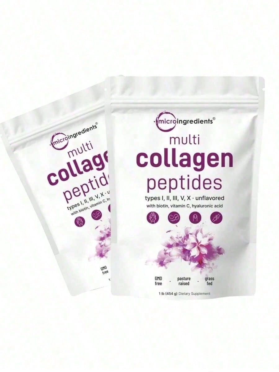 Multi Collagen Peptides Powder- Hydrolyzed Protein Peptides (Type I,II,III,V,X) With Hyaluronic Acid, Biotin & Vitamin C Unflavored