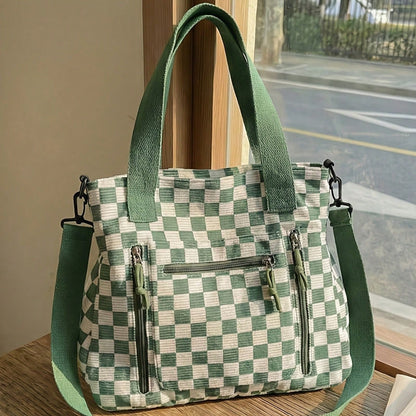 Multi-Compartment Textured Checkered Bag| Ideal For Daily Commute, School & Outdoor Trips| Stylish Versatile Multi-Purpose Shoulder