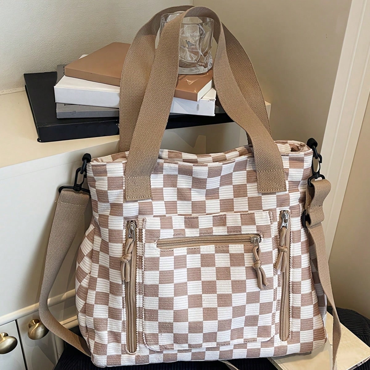 Multi-Compartment Textured Checkered Bag| Ideal For Daily Commute, School & Outdoor Trips| Stylish Versatile Multi-Purpose Shoulder