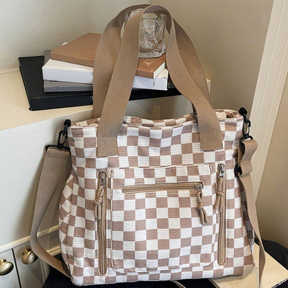 Multi-Compartment Textured Checkered Bag| Ideal For Daily Commute, School & Outdoor Trips| Stylish Versatile Multi-Purpose Shoulder