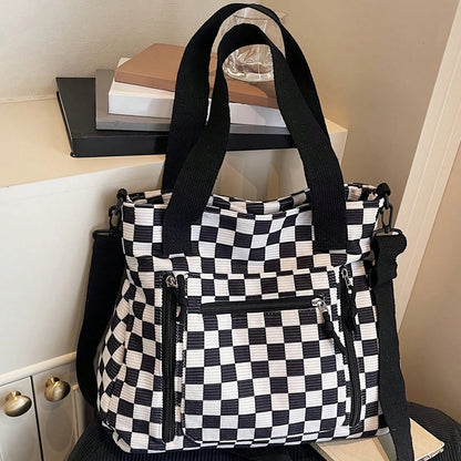 Multi-Compartment Textured Checkered Bag| Ideal For Daily Commute, School & Outdoor Trips| Stylish Versatile Multi-Purpose Shoulder
