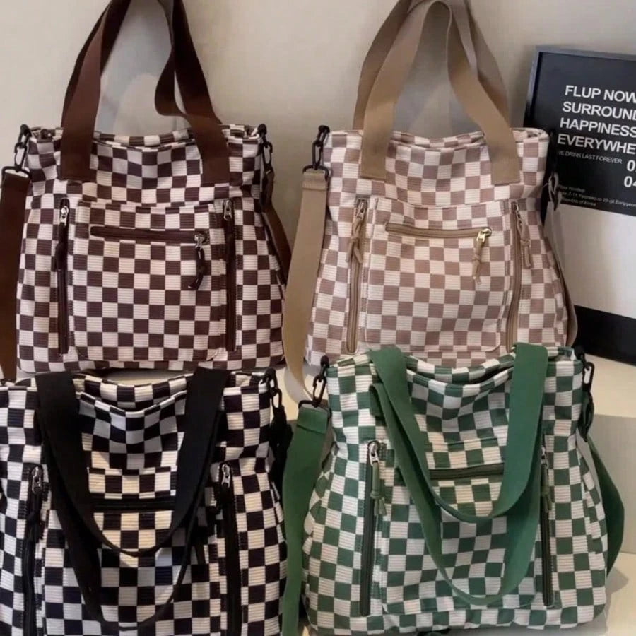 Multi-Compartment Textured Checkered Bag| Ideal For Daily Commute, School & Outdoor Trips| Stylish Versatile Multi-Purpose Shoulder