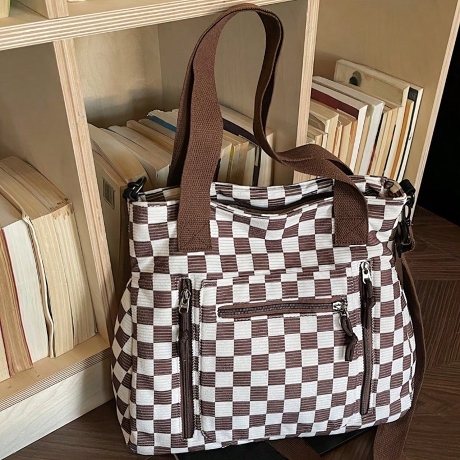 Multi-Compartment Textured Checkered Bag| Ideal For Daily Commute, School & Outdoor Trips| Stylish Versatile Multi-Purpose Shoulder