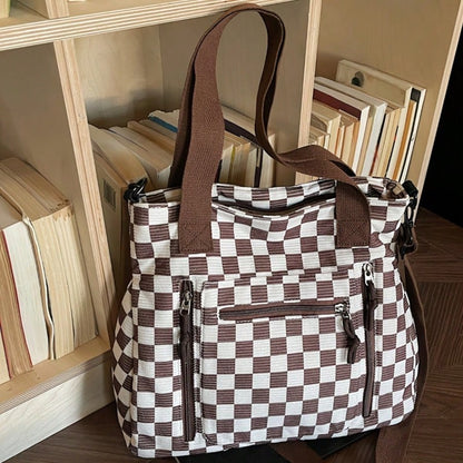 Multi-Compartment Textured Checkered Bag| Ideal For Daily Commute, School & Outdoor Trips| Stylish Versatile Multi-Purpose Shoulder