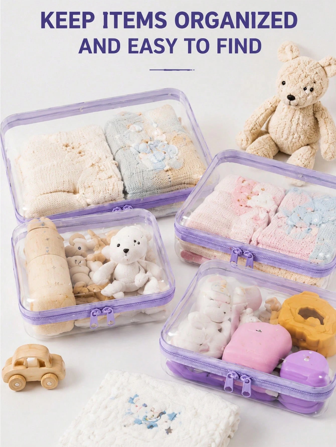 Multi-Size Transparent Baby Diaper Storage Pouches Double Zip Water Resistant Organizer Bags For Nursery Bedroom Trip Luggage Sundry Arrangement