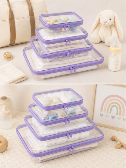 Multi-Size Transparent Baby Diaper Storage Pouches Double Zip Water Resistant Organizer Bags For Nursery Bedroom Trip Luggage Sundry Arrangement