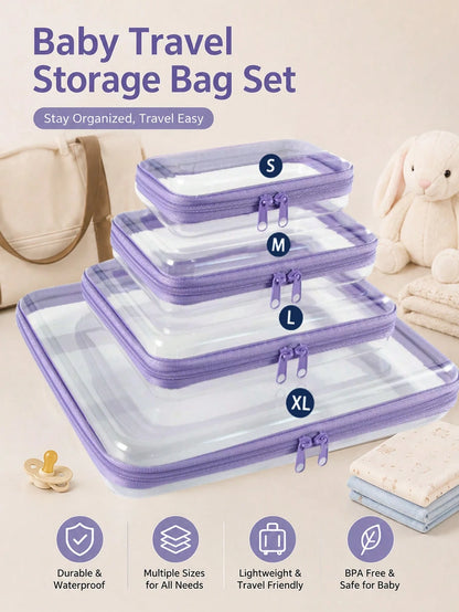 Multi-Size Transparent Baby Diaper Storage Pouches Double Zip Water Resistant Organizer Bags For Nursery Bedroom Trip Luggage Sundry Arrangement