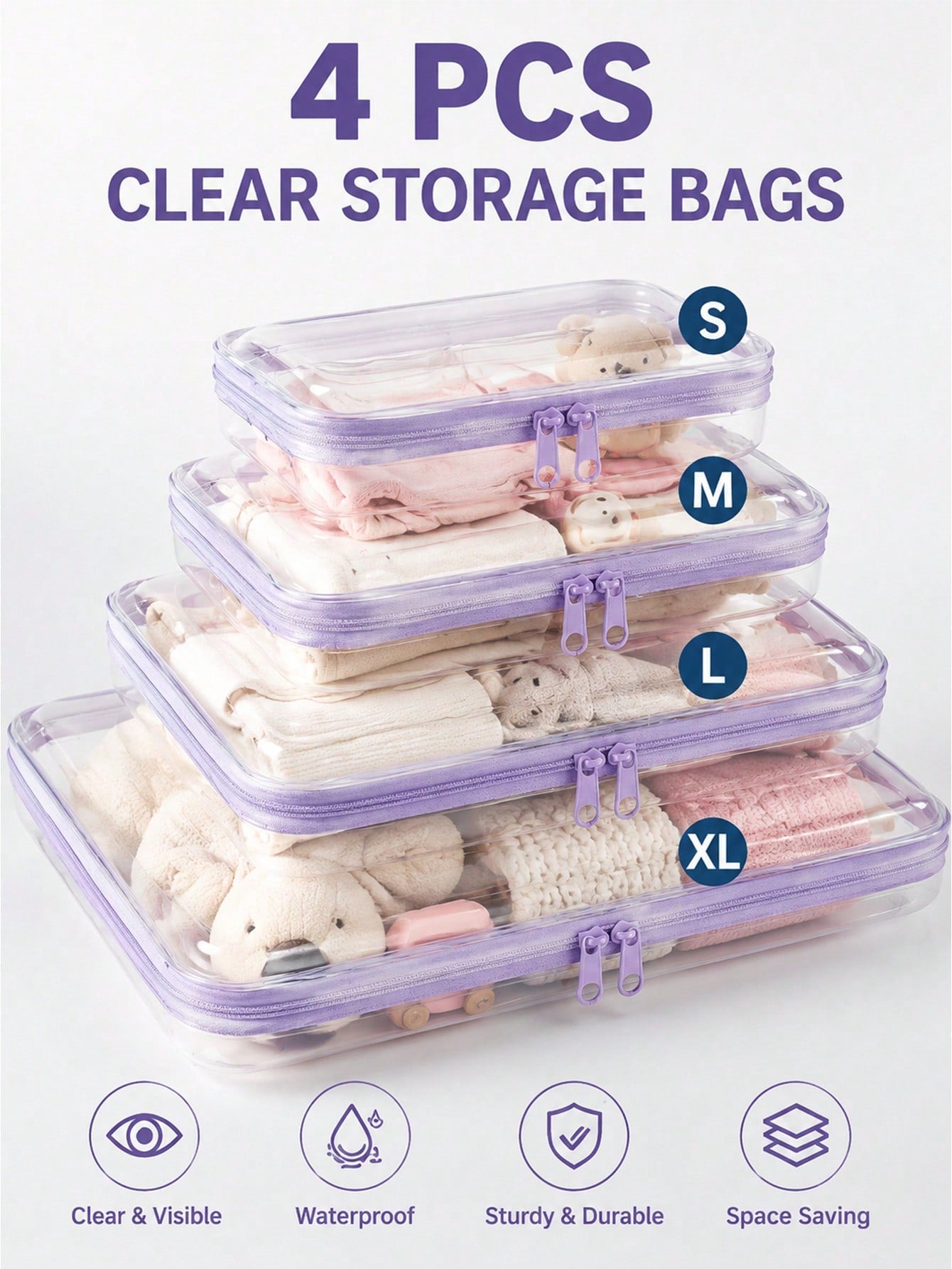Multi-Size Transparent Baby Diaper Storage Pouches Double Zip Water Resistant Organizer Bags For Nursery Bedroom Trip Luggage Sundry Arrangement