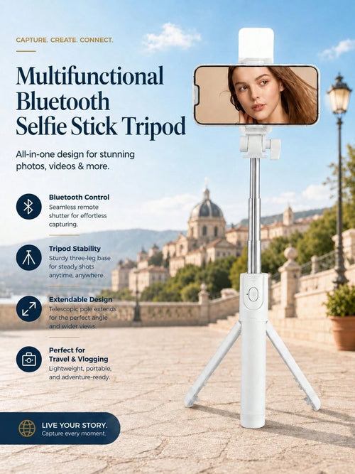 Multifunctional Bluetooth Selfie Stick Tripod With Remote Control And Fill Light, Phone Holder Live Streaming Tripod, Universal Photography Travel Selfie Gadget