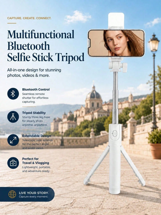 Multifunctional Bluetooth Selfie Stick Tripod With Remote Control And Fill Light, Phone Holder Live Streaming Tripod, Universal Photography Travel Selfie Gadget