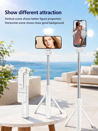 Multifunctional Bluetooth Selfie Stick Tripod With Remote Control And Fill Light, Phone Holder Live Streaming Tripod, Universal Photography Travel Selfie Gadget
