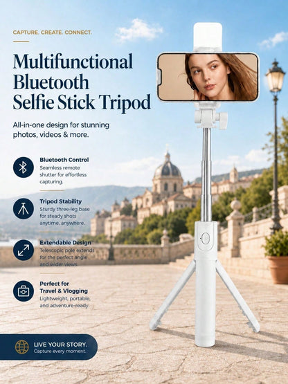 Multifunctional Bluetooth Selfie Stick Tripod With Remote Control And Fill Light, Phone Holder Live Streaming Tripod, Universal Photography Travel Selfie Gadget