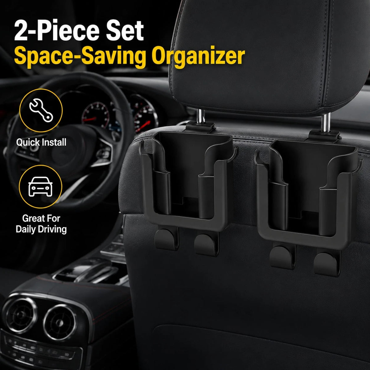 Multifunctional Car Back Organizer, Car Interior Storage With Cup Holder, Phone Holder And Hooks, Made Of Durable And Easy-To-Clean Material, II8K