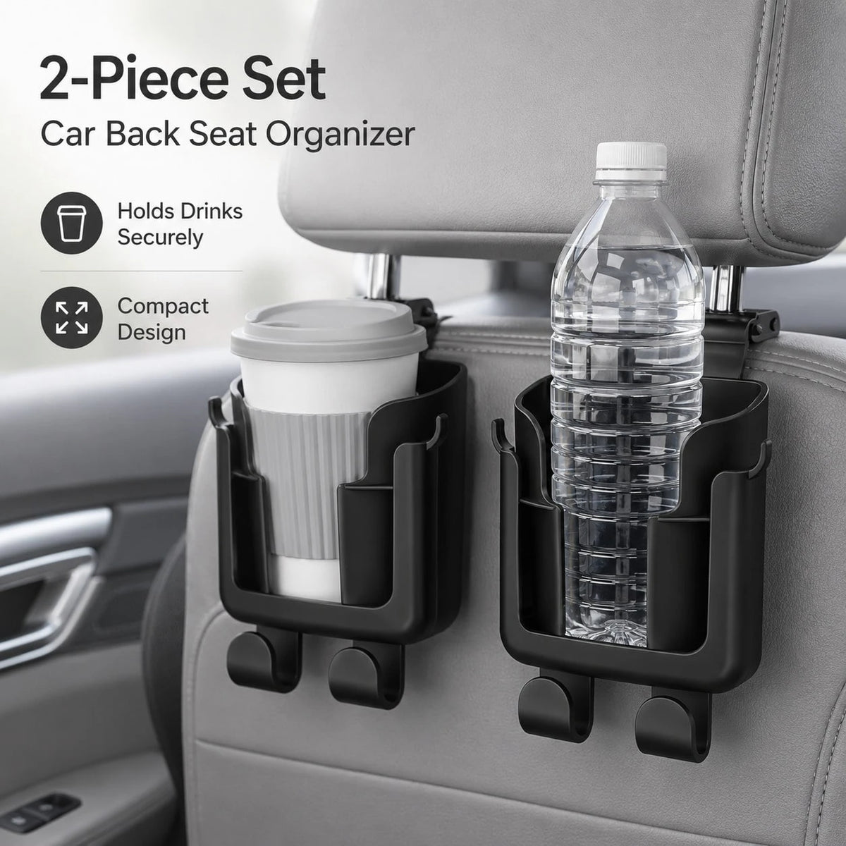 Multifunctional Car Back Organizer, Car Interior Storage With Cup Holder, Phone Holder And Hooks, Made Of Durable And Easy-To-Clean Material, II8K
