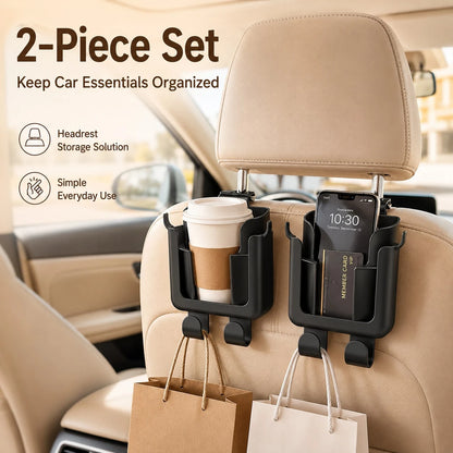 Multifunctional Car Back Organizer, Car Interior Storage With Cup Holder, Phone Holder And Hooks, Made Of Durable And Easy-To-Clean Material, II8K