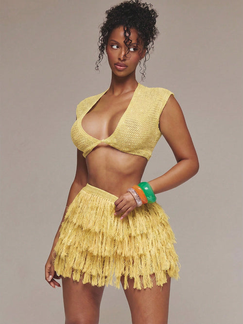 MUSERA Crochet Knit Plunge Front Short Sleeve Crop Top Spring Summer Ibiza Festival Holiday Vacation Cute Sexy Y2k Night Out Club Tropical Seduction