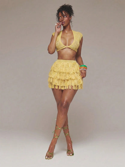 MUSERA Crochet Knit Plunge Front Short Sleeve Crop Top Spring Summer Ibiza Festival Holiday Vacation Cute Sexy Y2k Night Out Club Tropical Seduction