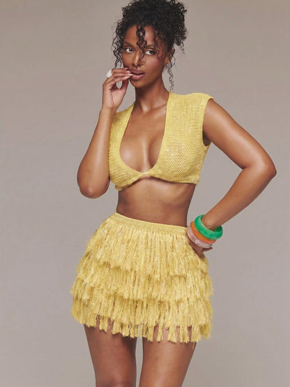 MUSERA Crochet Knit Plunge Front Short Sleeve Crop Top Spring Summer Ibiza Festival Holiday Vacation Cute Sexy Y2k Night Out Club Tropical Seduction