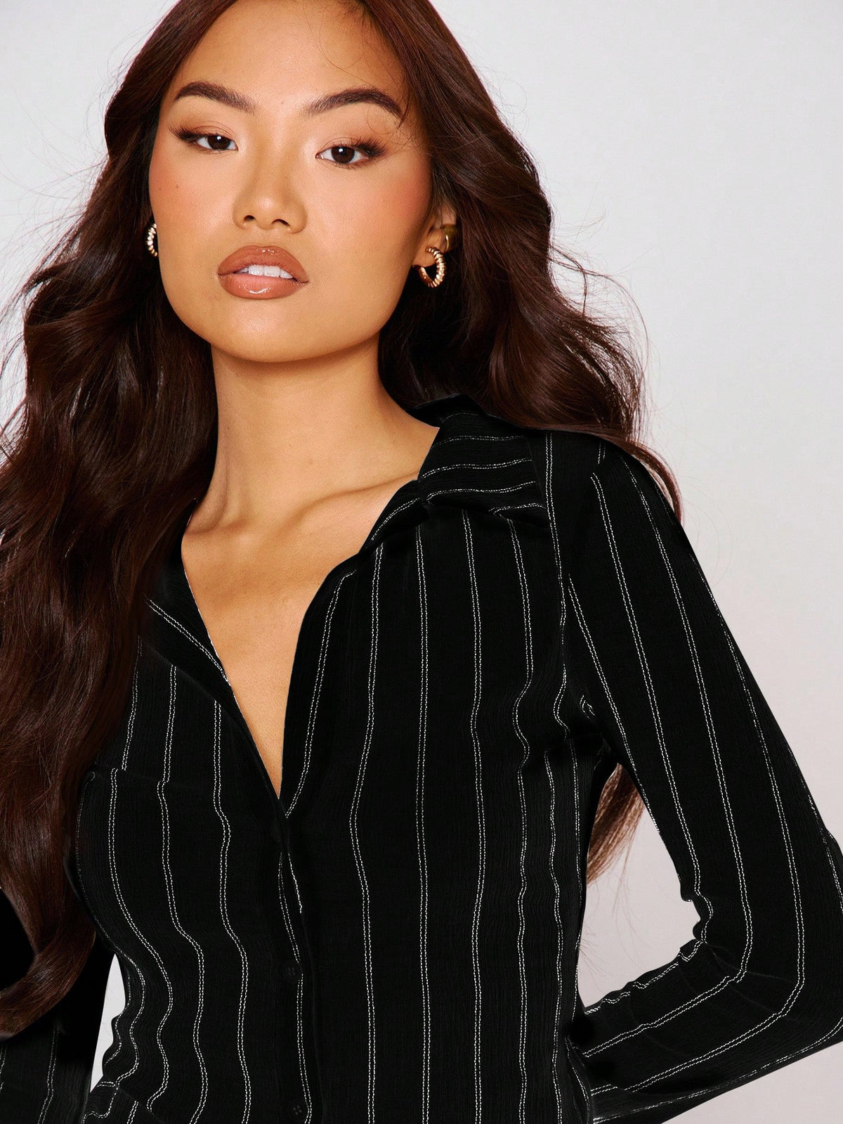 MUSERA Fitted Stripe Flare Long Sleeve Button Up Shirt, Casual, Cute Elegant Occasion Cute Tops Holiday Work Party,Elegant Valentines Day Spring Summer