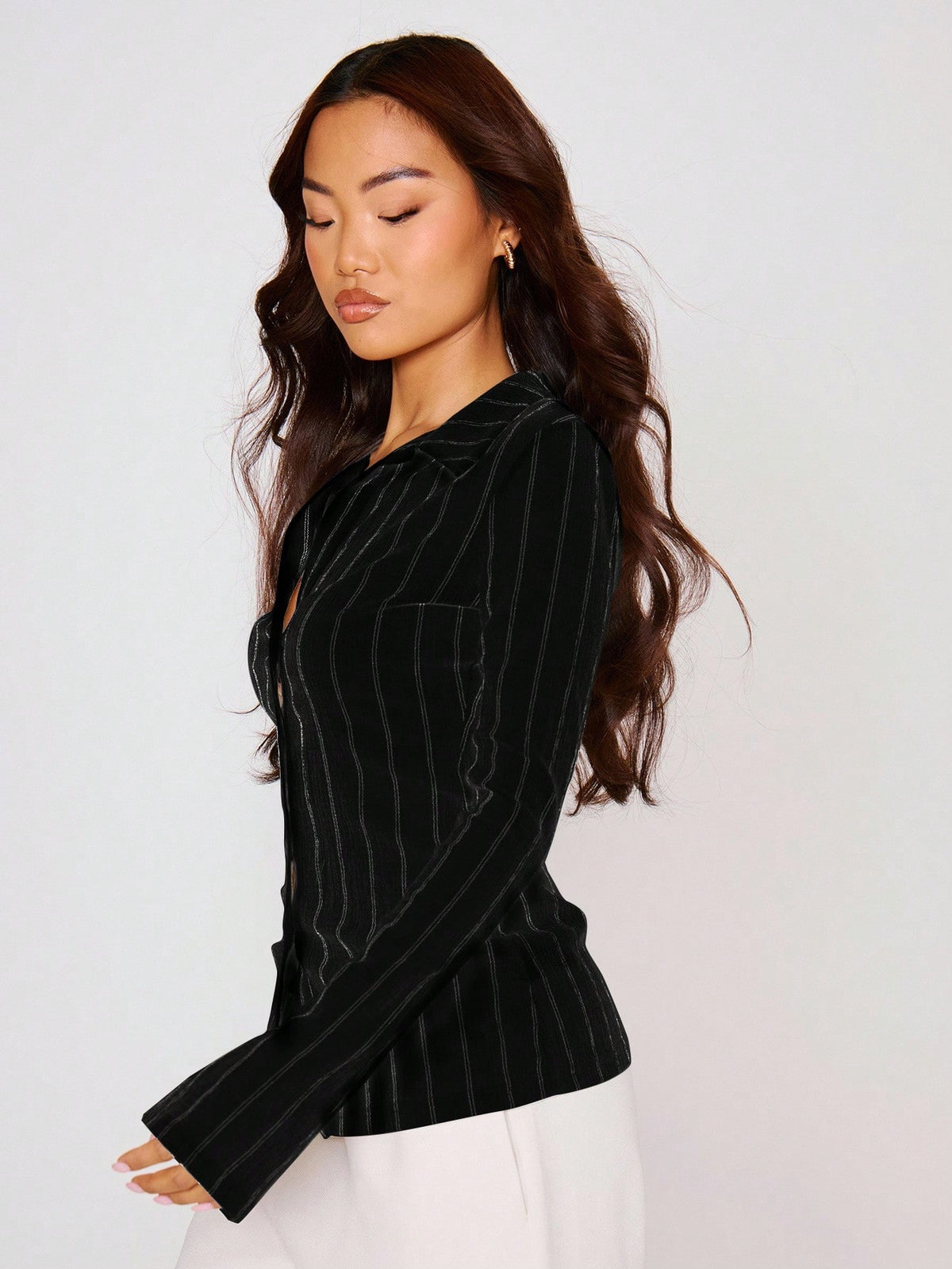 MUSERA Fitted Stripe Flare Long Sleeve Button Up Shirt, Casual, Cute Elegant Occasion Cute Tops Holiday Work Party,Elegant Valentines Day Spring Summer