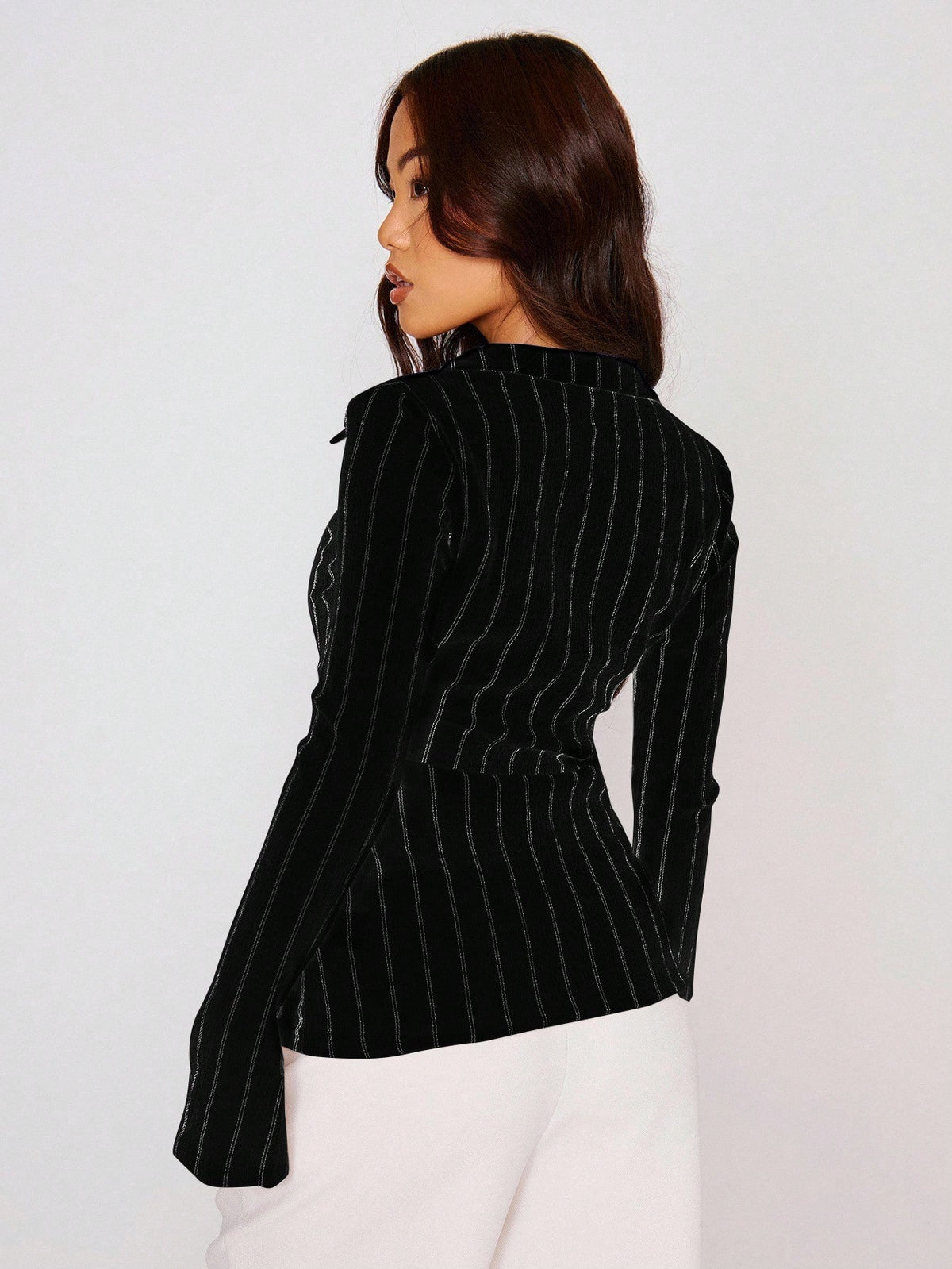 MUSERA Fitted Stripe Flare Long Sleeve Button Up Shirt, Casual, Cute Elegant Occasion Cute Tops Holiday Work Party,Elegant Valentines Day Spring Summer