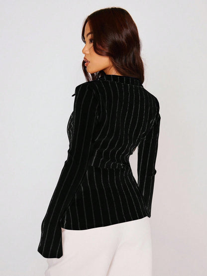 MUSERA Fitted Stripe Flare Long Sleeve Button Up Shirt, Casual, Cute Elegant Occasion Cute Tops Holiday Work Party,Elegant Valentines Day Spring Summer