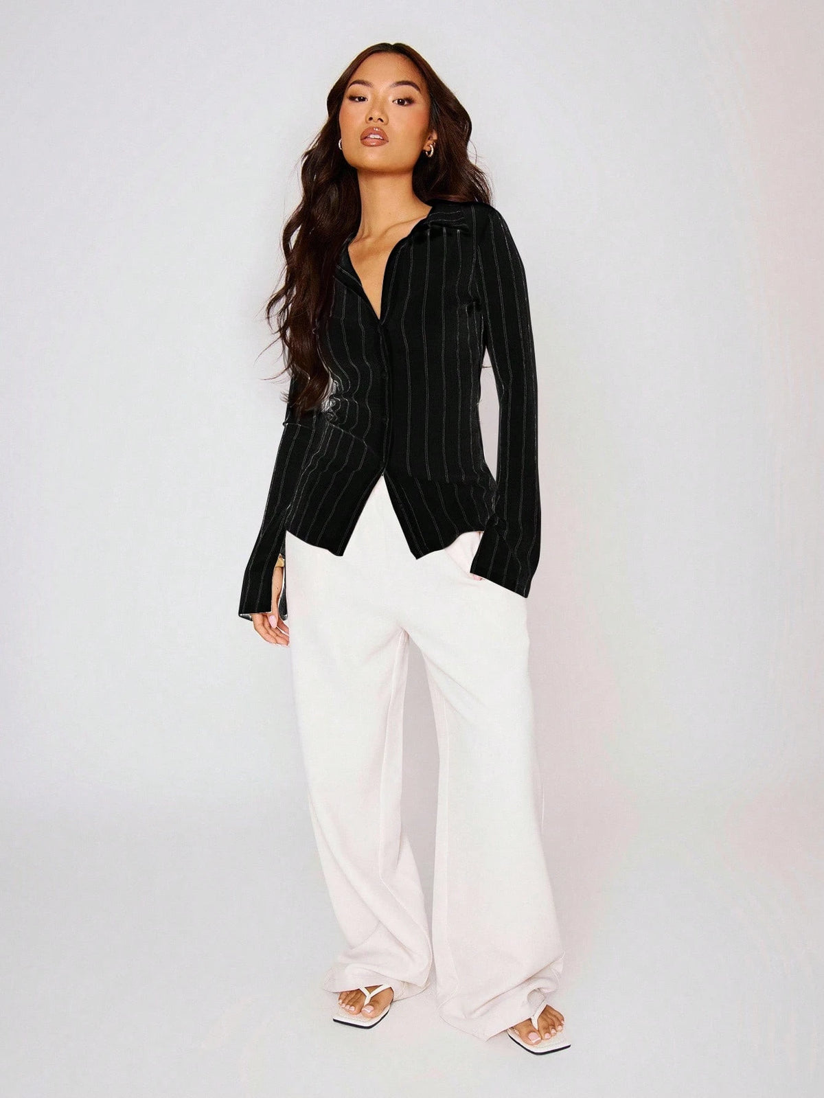 MUSERA Fitted Stripe Flare Long Sleeve Button Up Shirt, Casual, Cute Elegant Occasion Cute Tops Holiday Work Party,Elegant Valentines Day Spring Summer
