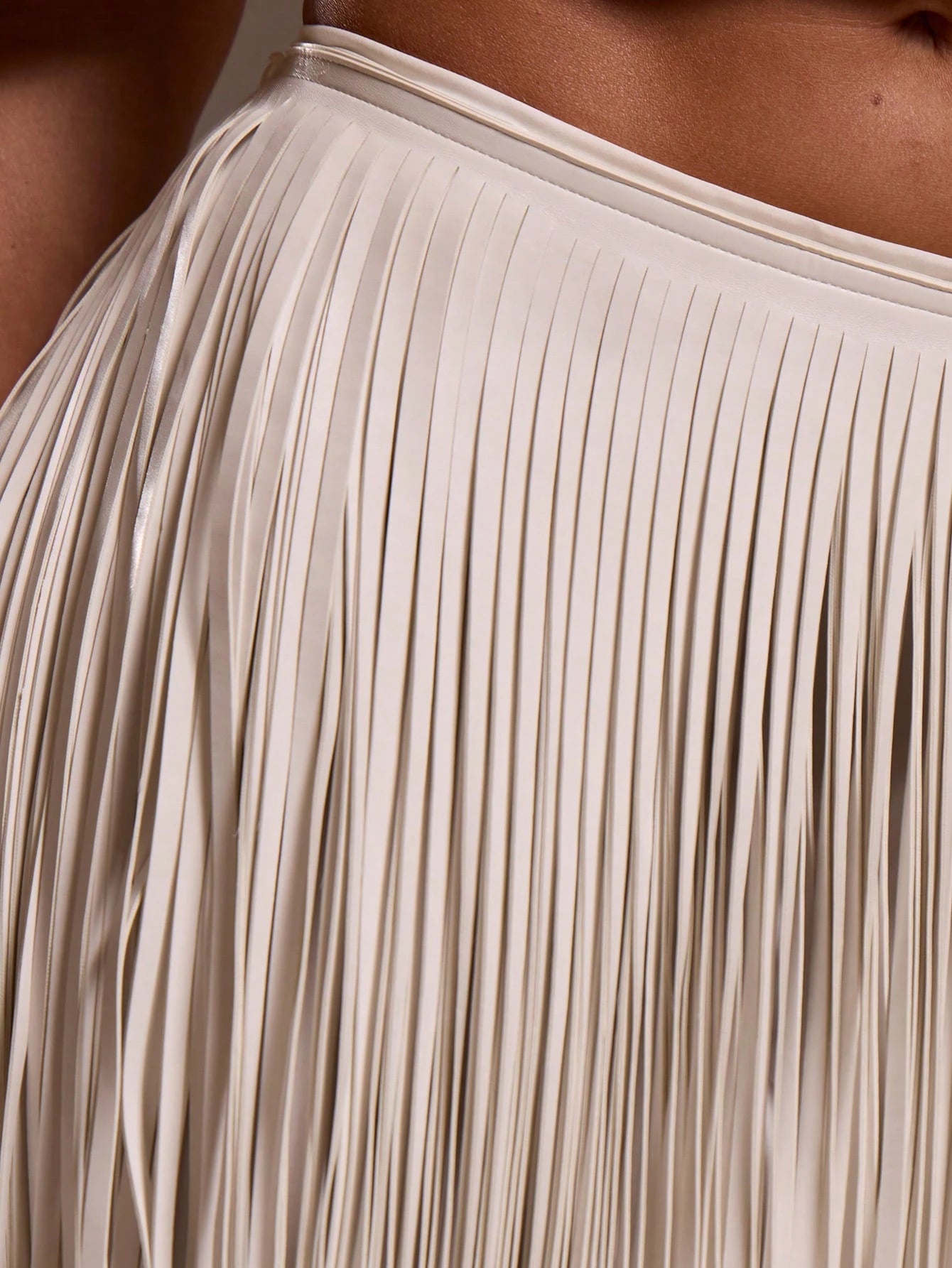 MUSERA Off-White Summer Party Punk Low Waist Faux Leather Tassle Fringe Mini Skirt Ibiza Holiday Vacation Beach Elegant Occasion Birthday Boho