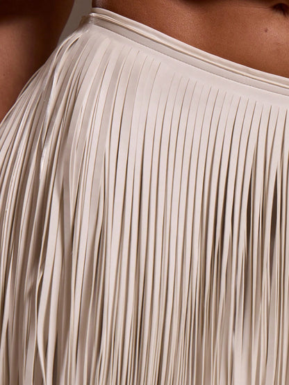 MUSERA Off-White Summer Party Punk Low Waist Faux Leather Tassle Fringe Mini Skirt Ibiza Holiday Vacation Beach Elegant Occasion Birthday Boho