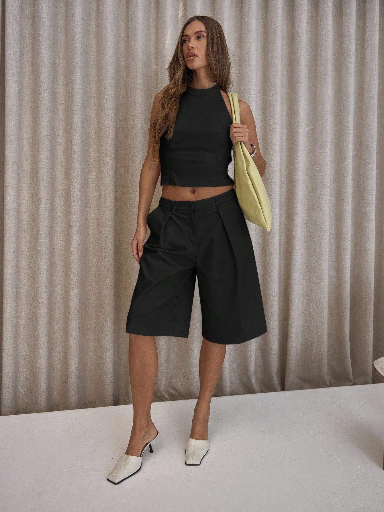 MUSERA Pleated Straight Fit Tailored Longline Shorts Only Classy Sexy Streetwear Night Out Party Spring Elegant Summer Casual Holiday