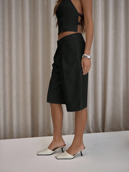 MUSERA Pleated Straight Fit Tailored Longline Shorts Only Classy Sexy Streetwear Night Out Party Spring Elegant Summer Casual Holiday