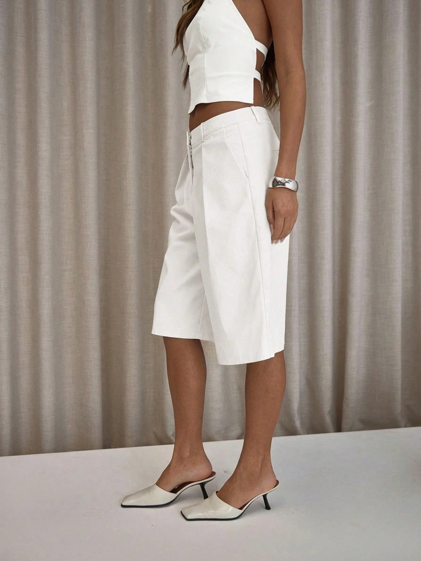 MUSERA Pleated Straight Fit Tailored Longline Shorts Only Classy Sexy Streetwear Night Out Party Elegant Casual Summer Holiday