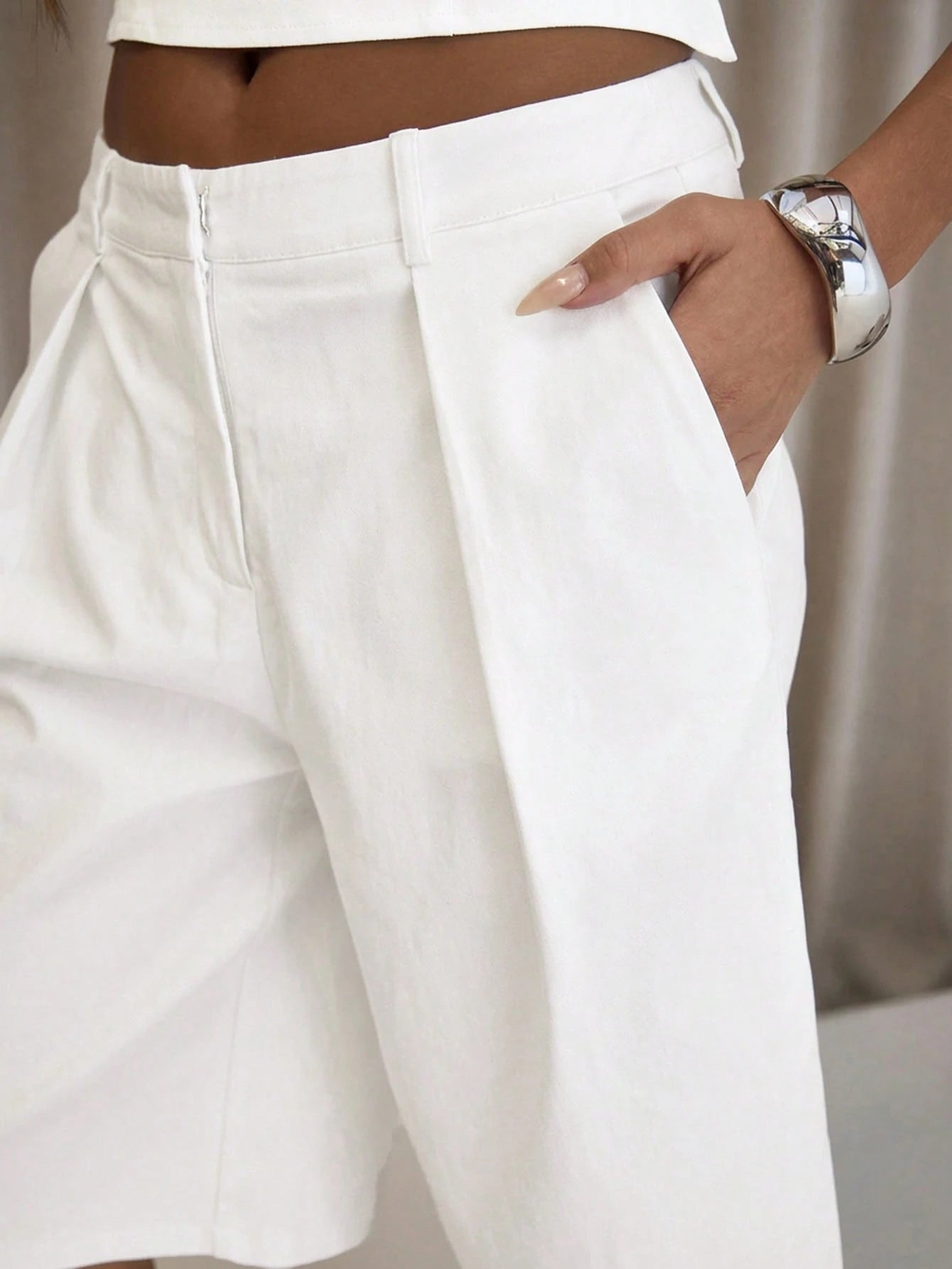 MUSERA Pleated Straight Fit Tailored Longline Shorts Only Classy Sexy Streetwear Night Out Party Elegant Casual Summer Holiday