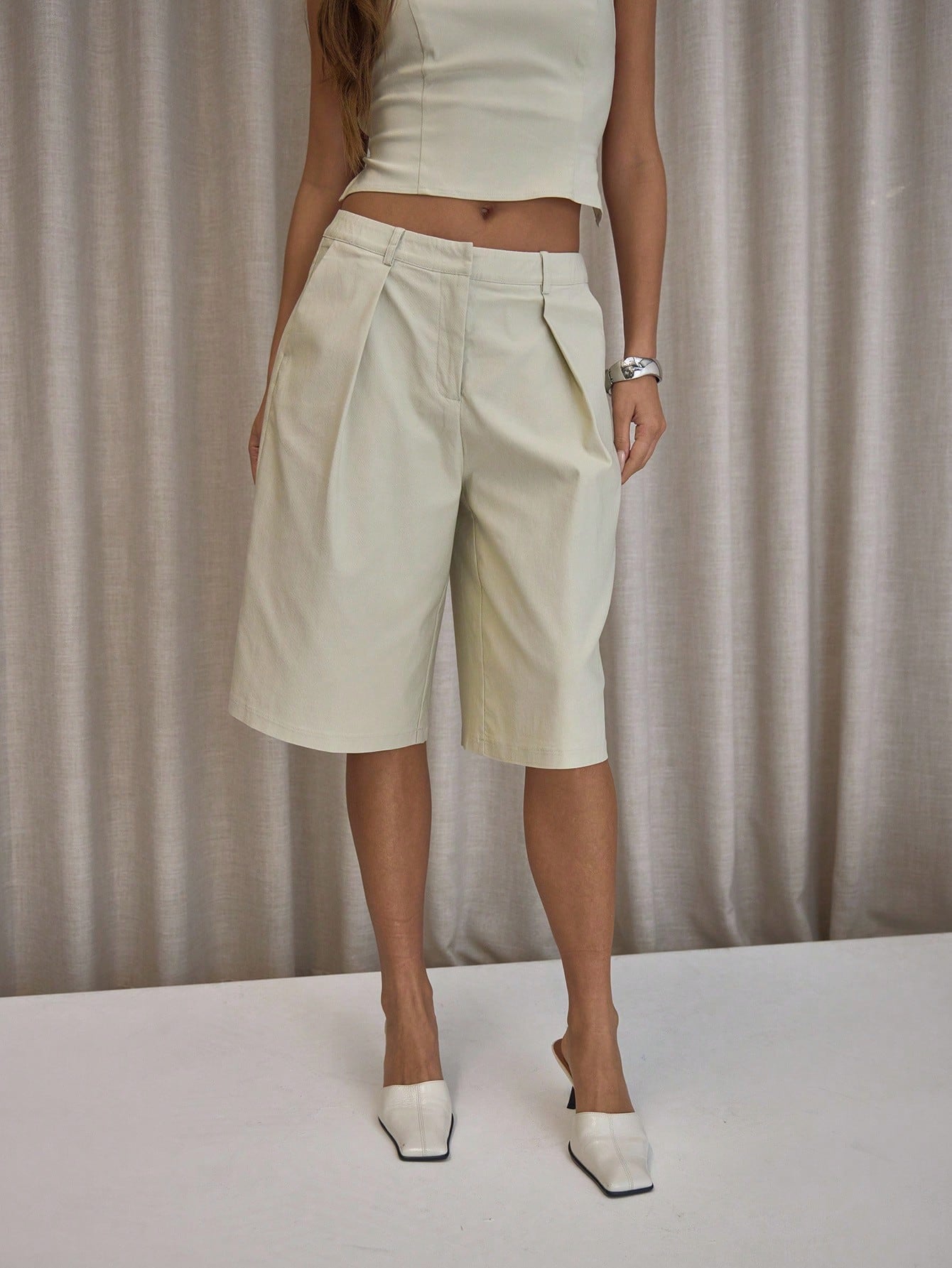 MUSERA Pleated Straight Fit Tailored Longline Shorts Only Classy Sexy Streetwear Night Out Party Spring Elegant Summer Casual Holiday