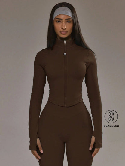 Musera Sport Dipped Hem Zip Through Seamless BBL Jacket Co-Ord Top Only Padel Autumn Fall Winter Activewear Sport Gym Workout Alloy