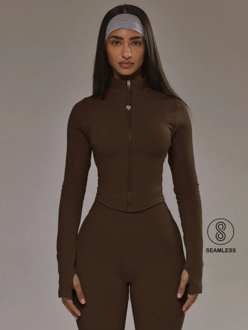 Musera Sport Dipped Hem Zip Through Seamless BBL Jacket Co-Ord Top Only Padel Autumn Fall Winter Activewear Sport Gym Workout Alloy
