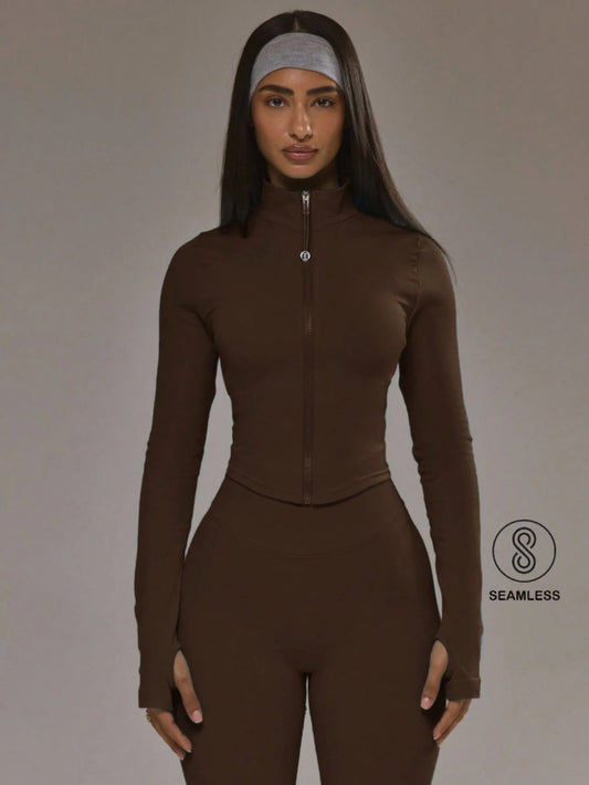 Musera Sport Dipped Hem Zip Through Seamless BBL Jacket Co-Ord Top Only Padel Autumn Fall Winter Activewear Sport Gym Workout Alloy
