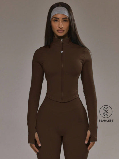 Musera Sport Dipped Hem Zip Through Seamless BBL Jacket Co-Ord Top Only Padel Autumn Fall Winter Activewear Sport Gym Workout Alloy
