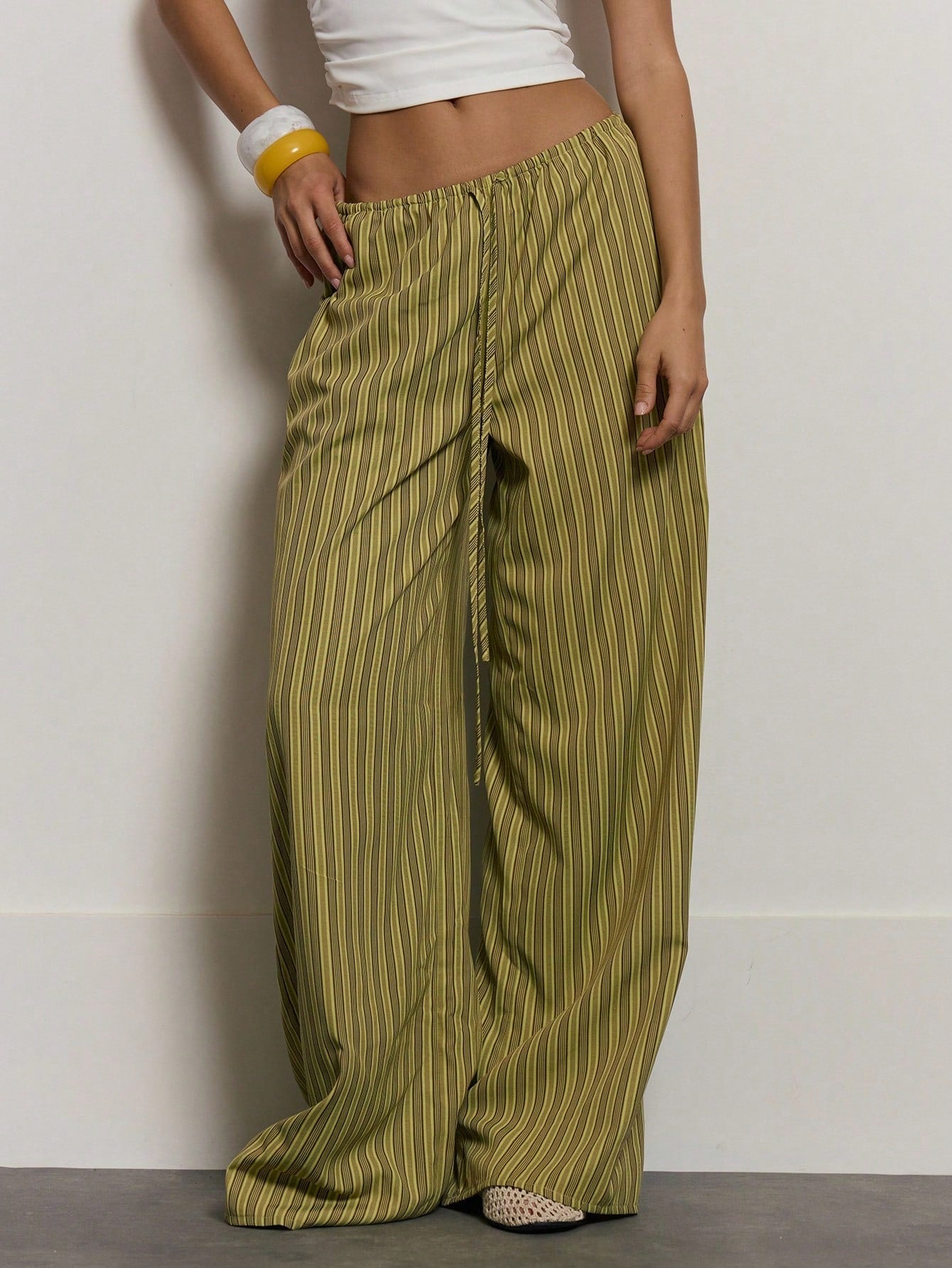 MUSERA Stripe Drawstring Wide Leg Trousers Cute Summer Holiday Vacation Casual Elegant Beach Linen Style Trousers Collective Office Attire For Women Office Wear Women Spring Pants