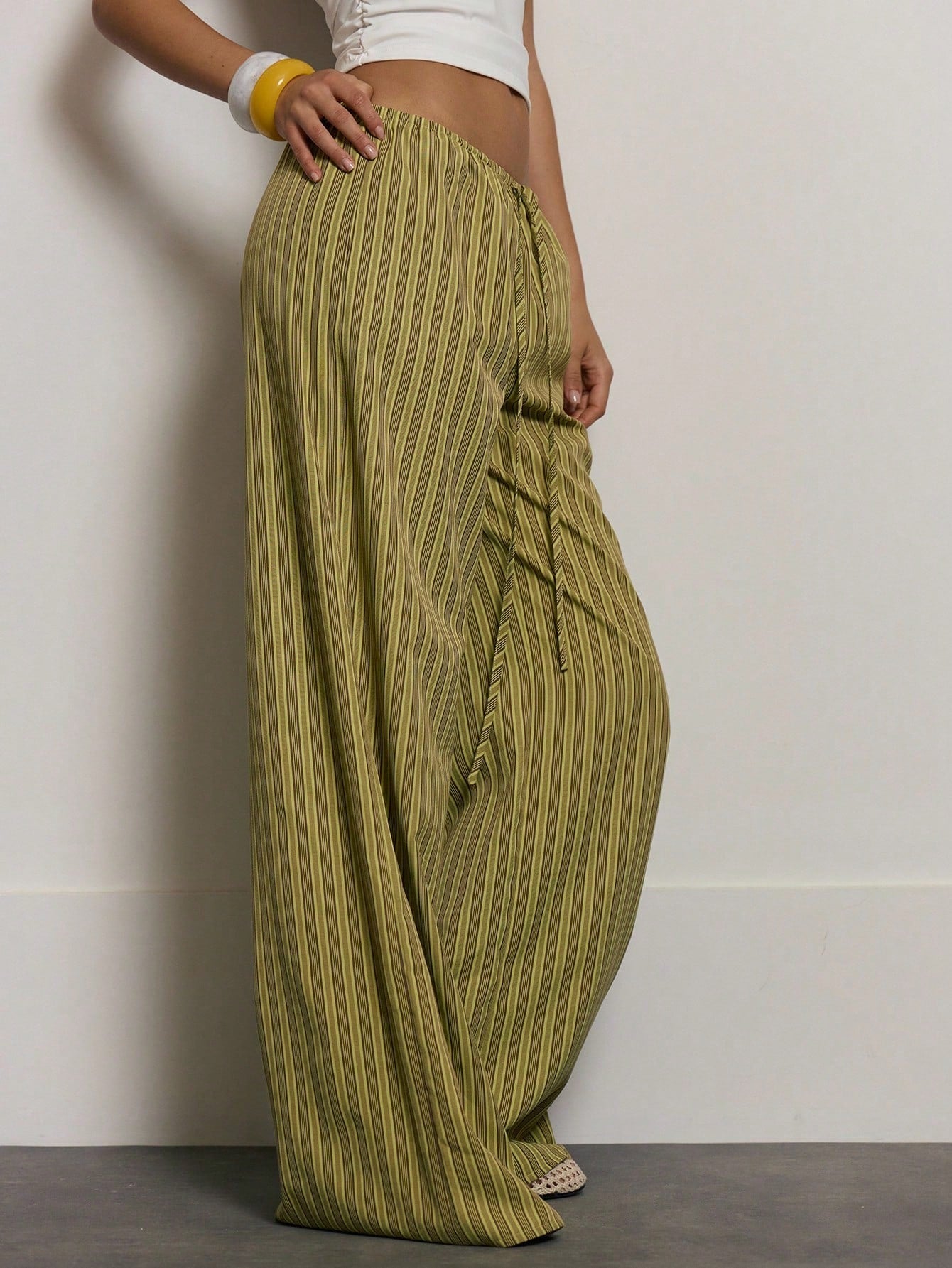 MUSERA Stripe Drawstring Wide Leg Trousers Cute Summer Holiday Vacation Casual Elegant Beach Linen Style Trousers Collective Office Attire For Women Office Wear Women Spring Pants
