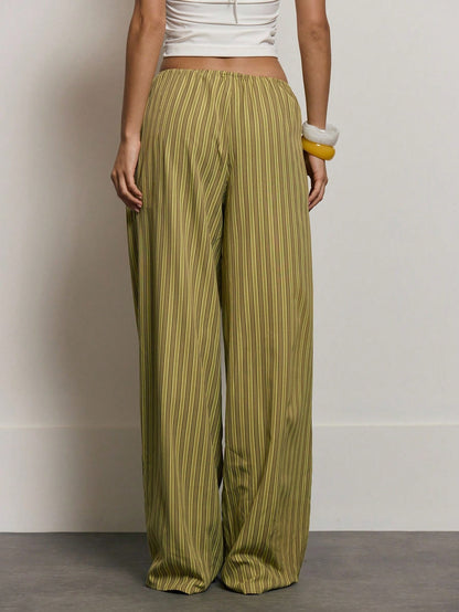 MUSERA Stripe Drawstring Wide Leg Trousers Cute Summer Holiday Vacation Casual Elegant Beach Linen Style Trousers Collective Office Attire For Women Office Wear Women Spring Pants