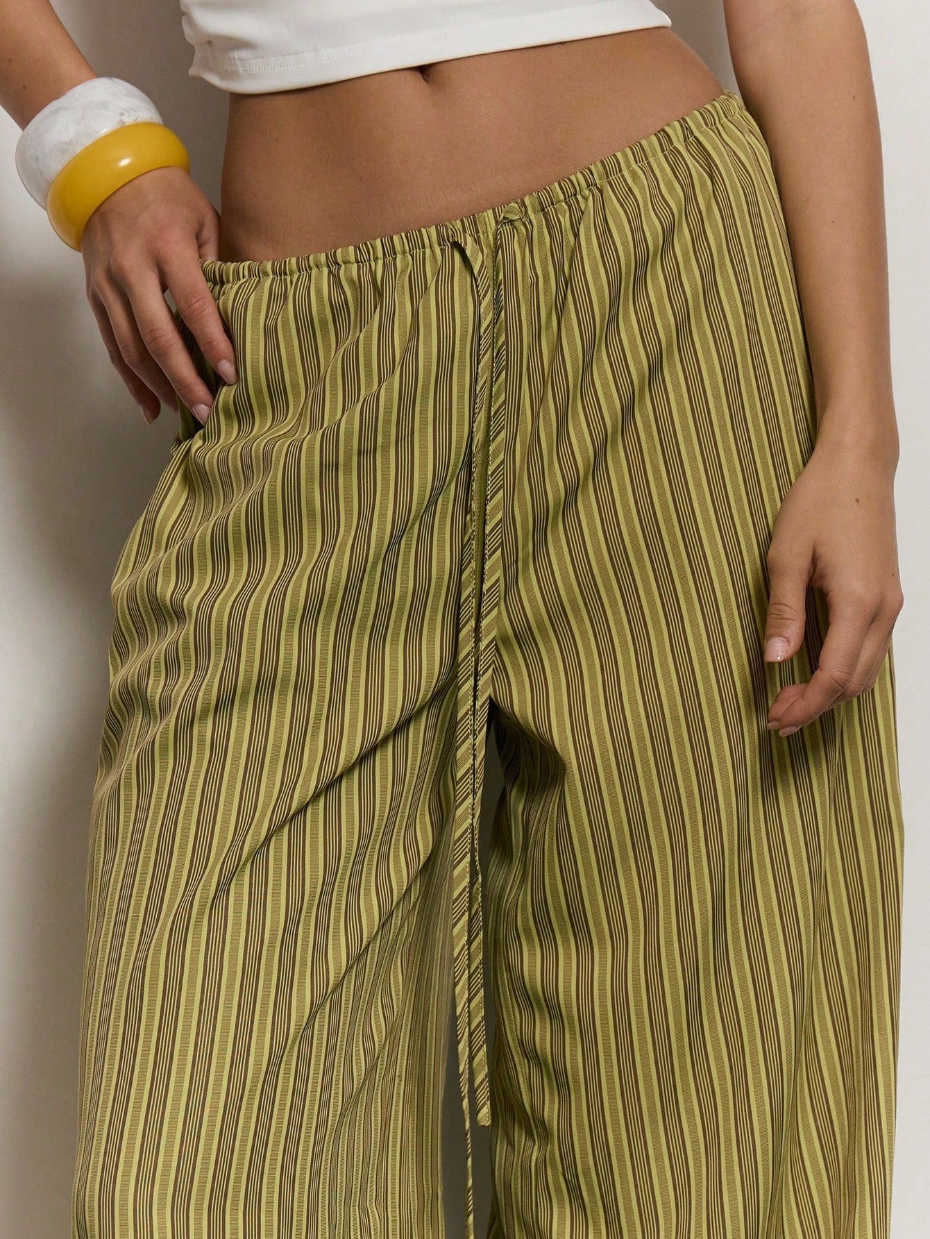 MUSERA Stripe Drawstring Wide Leg Trousers Cute Summer Holiday Vacation Casual Elegant Beach Linen Style Trousers Collective Office Attire For Women Office Wear Women Spring Pants