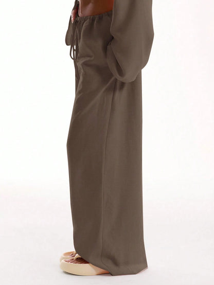 MUSERA Tie Front Linen Feel Beach Trousers Elegant Summer Vacation Sun Casual Boho Airport Casual Office Work Cute Party Pants Spring Holiday