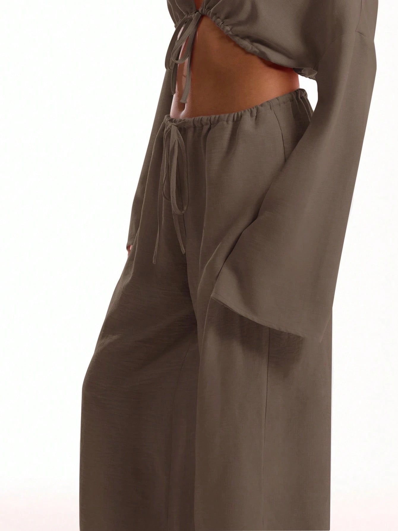 MUSERA Tie Front Linen Feel Beach Trousers Elegant Summer Vacation Sun Casual Boho Airport Casual Office Work Cute Party Pants Spring Holiday